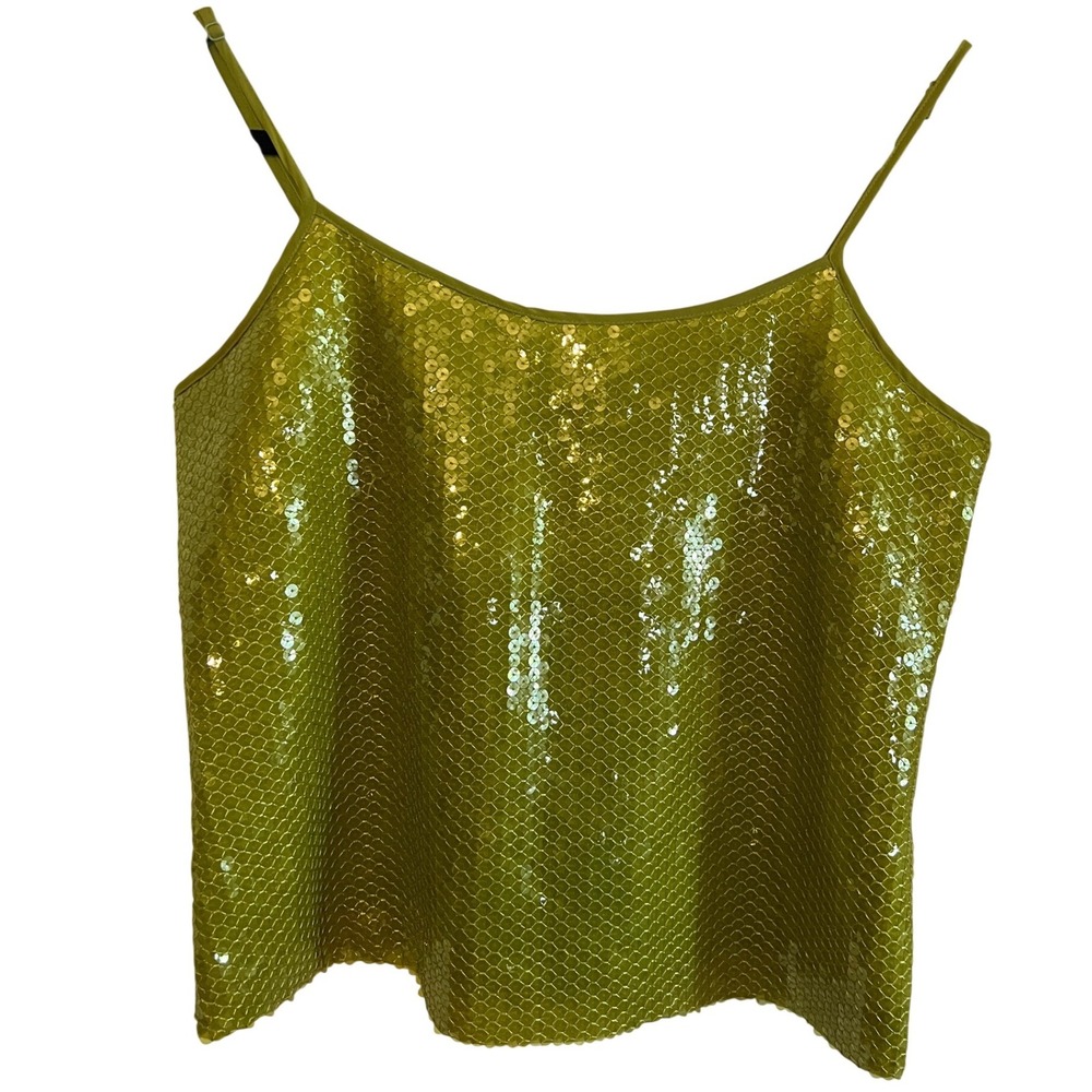 Edward Lime Green Sequin Cami Tank Top Y2K McBling Club Kid Medium